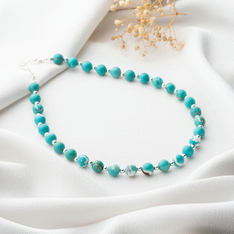 Doğal Turkuaz Taşlı 925 Ayar Gümüş Choker Kolye