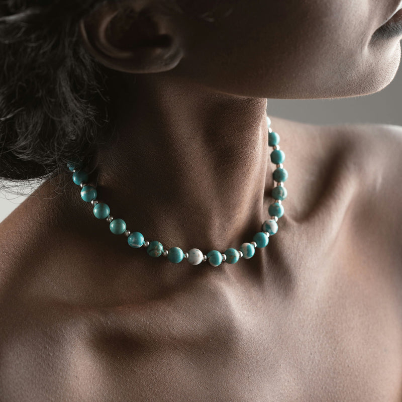 Doğal Turkuaz Taşlı 925 Ayar Gümüş Choker Kolye