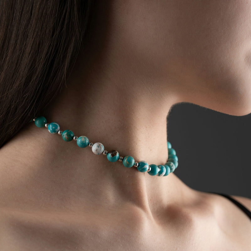 Doğal Turkuaz Taşlı 925 Ayar Gümüş Choker Kolye