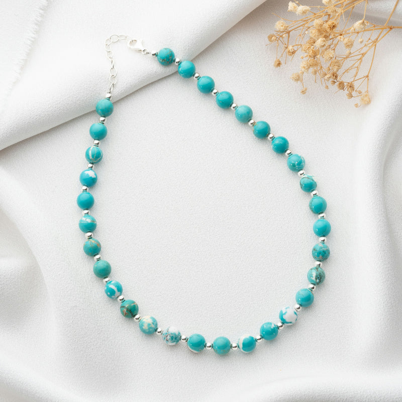 Doğal Turkuaz Taşlı 925 Ayar Gümüş Choker Kolye