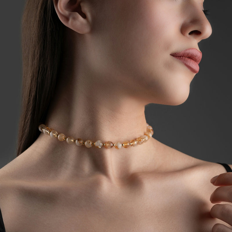 8mm Sitrin Doğal Taş Choker Kolye