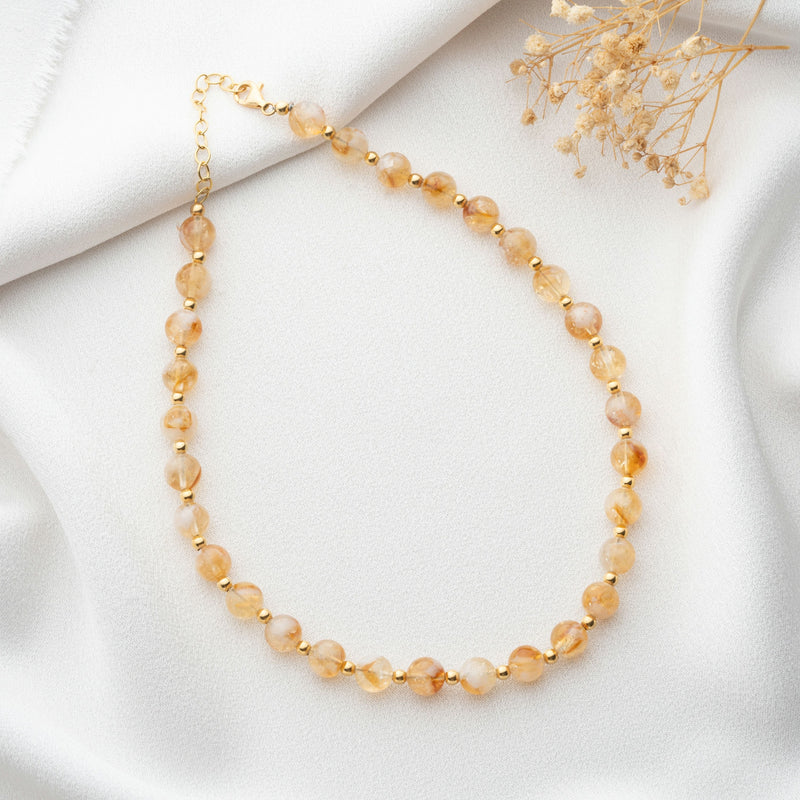 8mm Sitrin Doğal Taş Choker Kolye