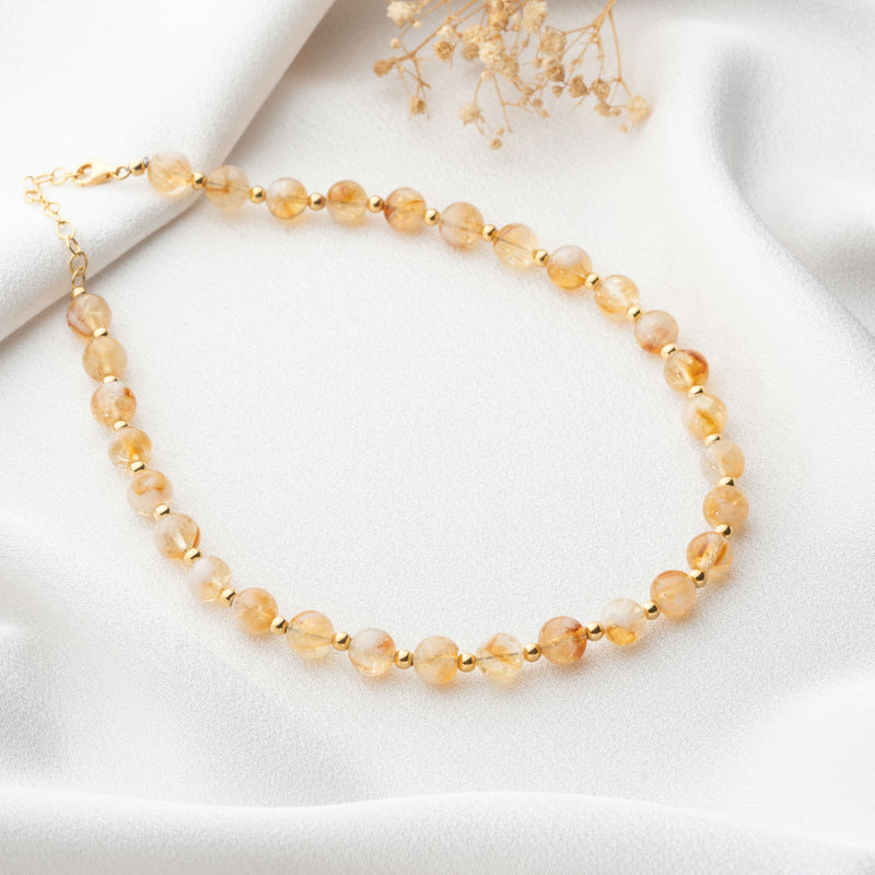 8mm Sitrin Doğal Taş Choker Kolye