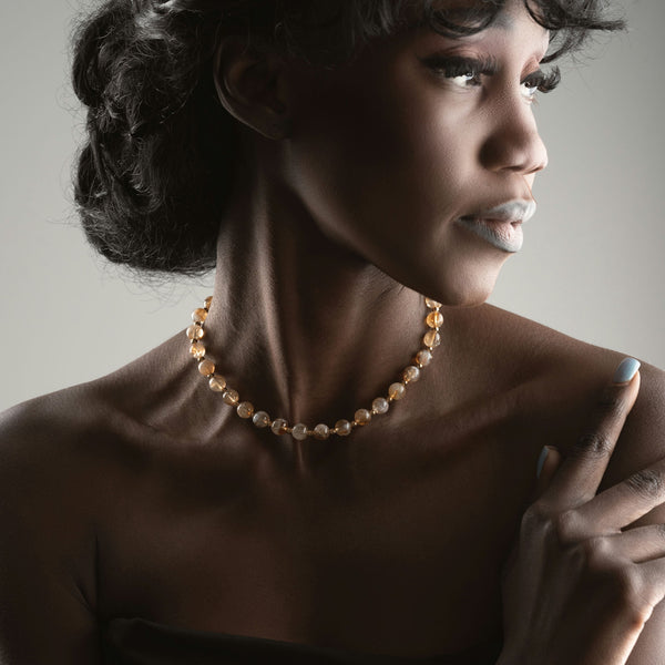 8mm Sitrin Doğal Taş Choker Kolye
