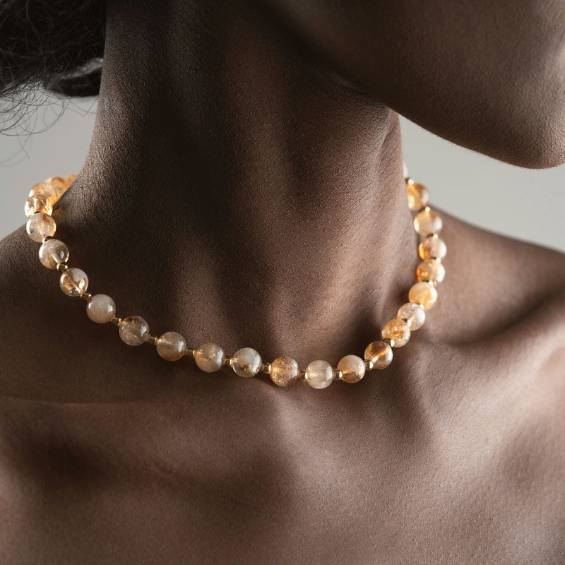 8mm Sitrin Doğal Taş Choker Kolye