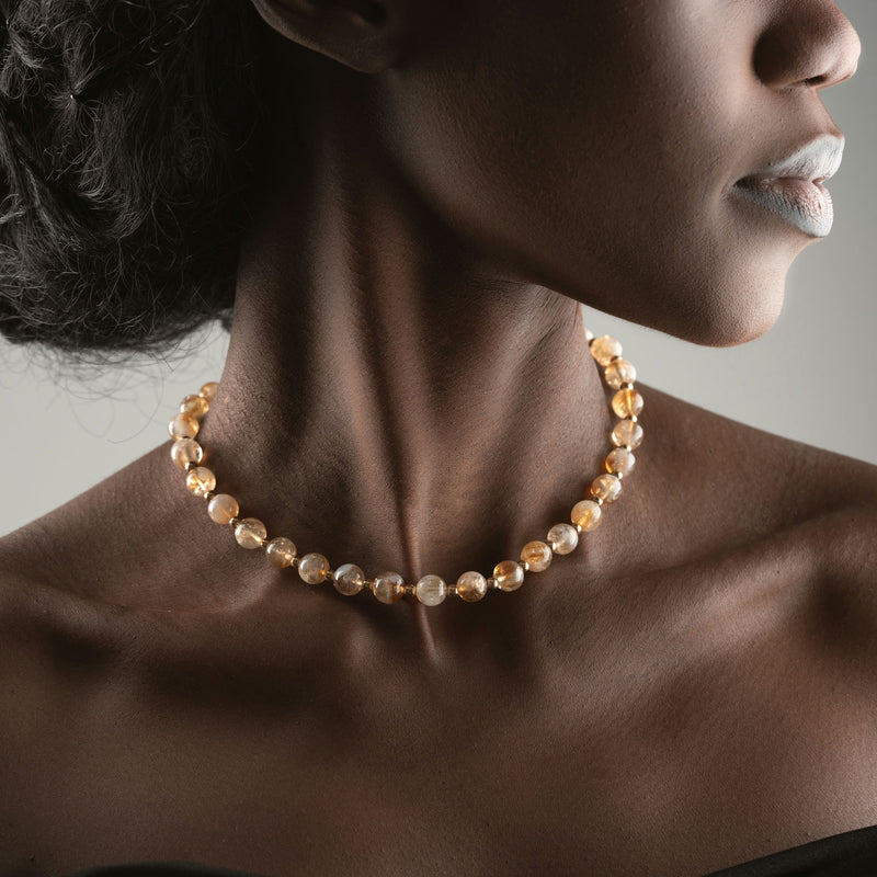8mm Sitrin Doğal Taş Choker Kolye