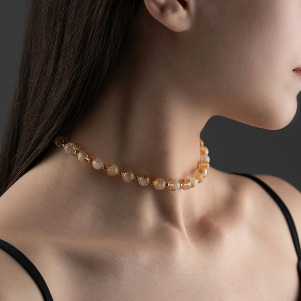 8mm Sitrin Doğal Taş Choker Kolye